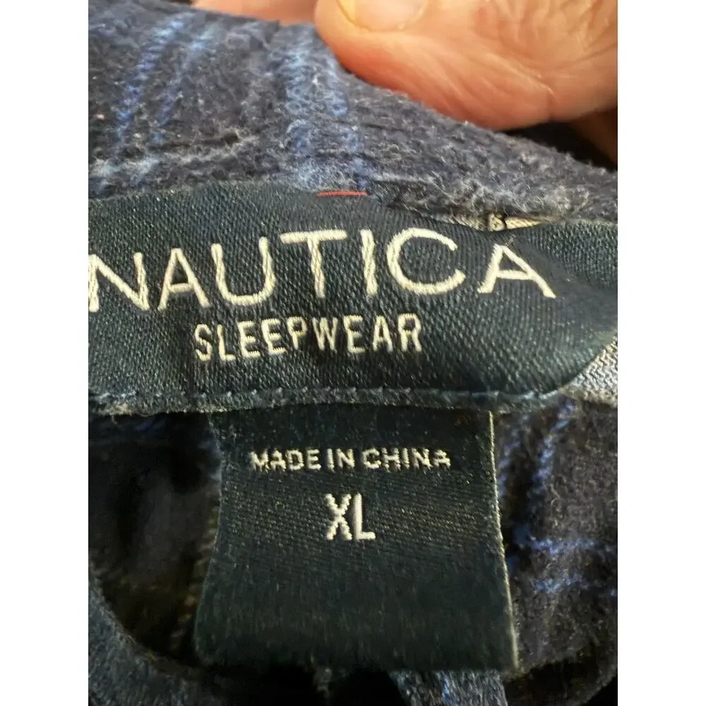 Nautica Men’s XL Flannel Plaid Pajama Pants Navy Blue Drawstring Lounge